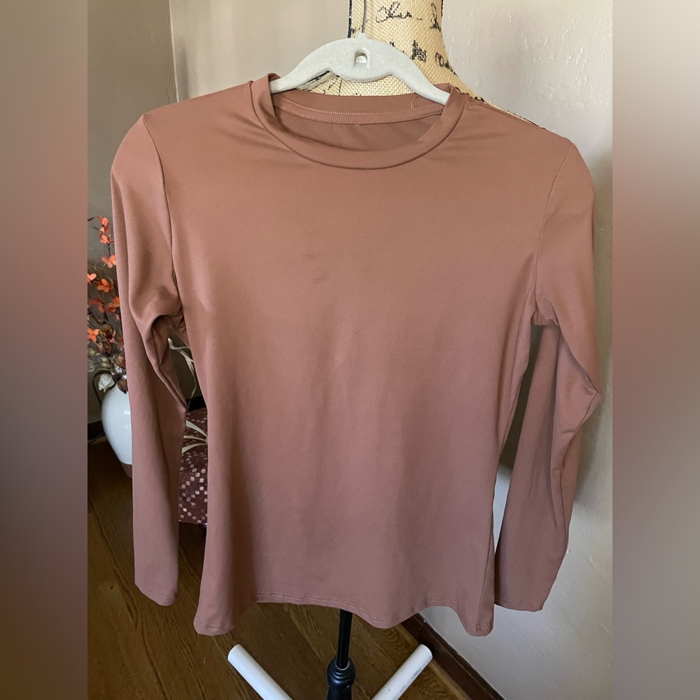 Women's Long Sleeve Top brown poly spandex blend stretchy